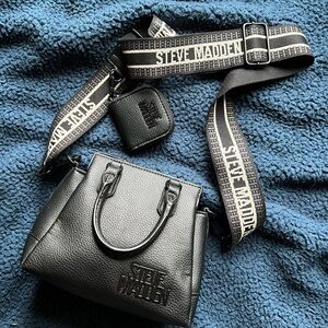 Steve Madden Mini Black Leather Crossbody Bag with Coin Purse